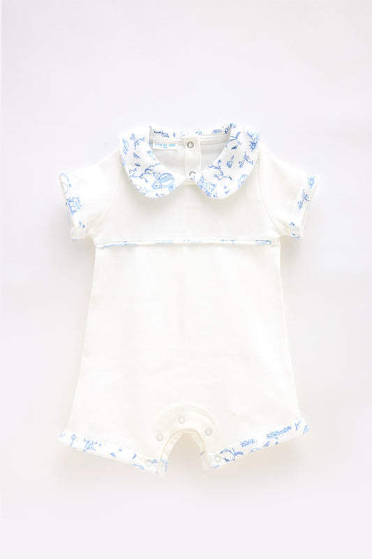 Barboteuse bébé toile de jouy bleue