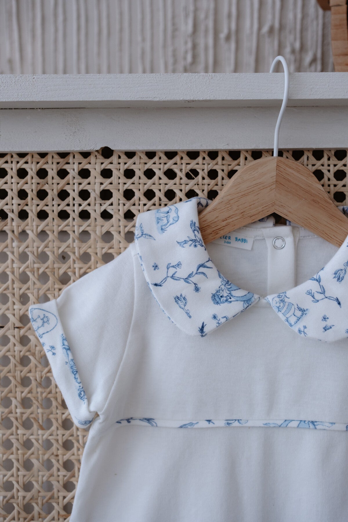 Barboteuse bébé toile de jouy bleue