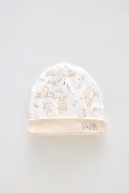 Bonnet nouveau-né - Toile de Jouy /Beige